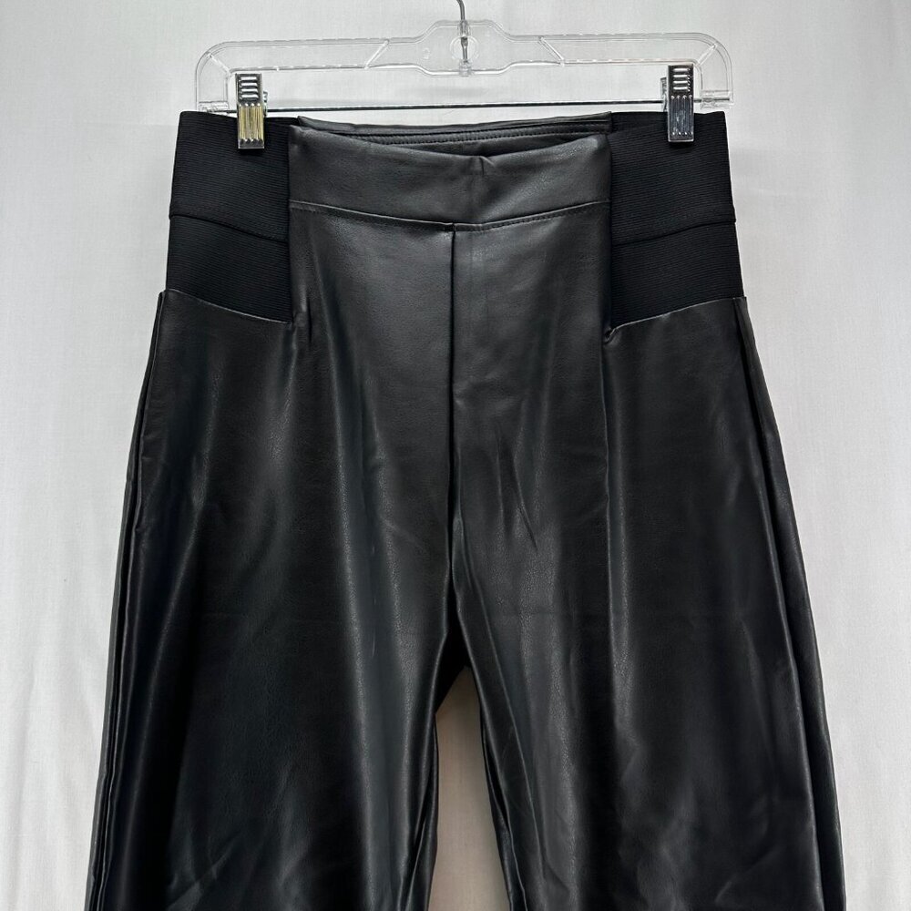A New Day Faux Leather Leggings Women M Elastic Waistband Pull On HighRise Black - Picture 3 of 12